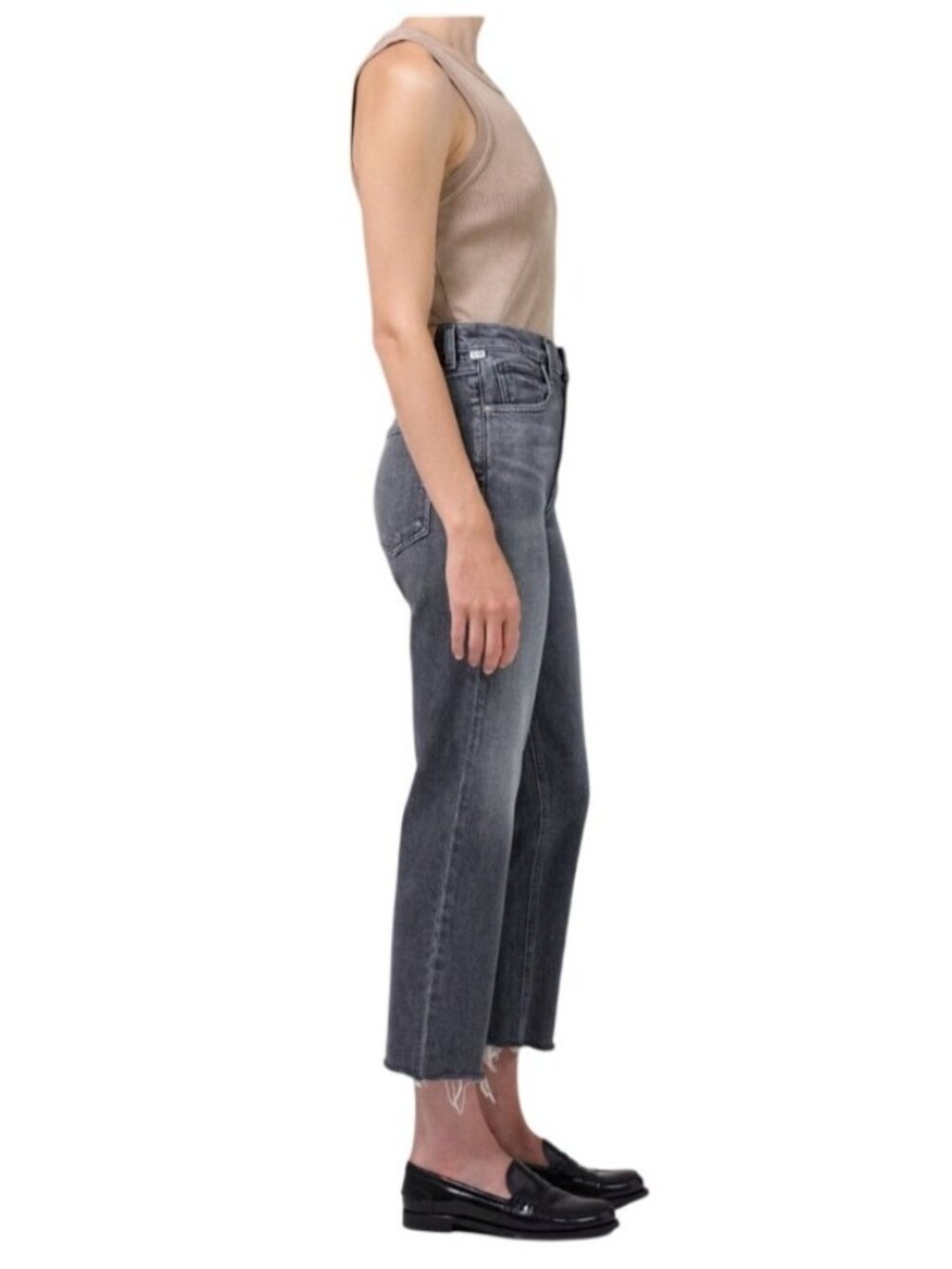 Citizens of Humanity Gray Raw Hem Daphne Crop Jeans - Picture 2 of 11
